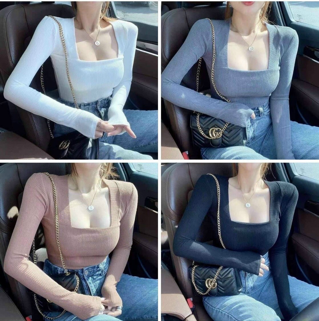 ÁO THUN GÂN KIỂU DÀI TAY, CỔ VUÔNG SÂU XINH XẮN ,QUYẾN RŨ VÀ TRẺ TRUNG, CHẤT THUN GÂN DÀY MỊN MC