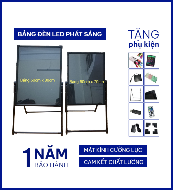 Bảng led huỳnh quang bảng viết tay 1 mặt viết bằng bút dạ quang Tặng Bộ bút +Chân giá + full phụ kiện