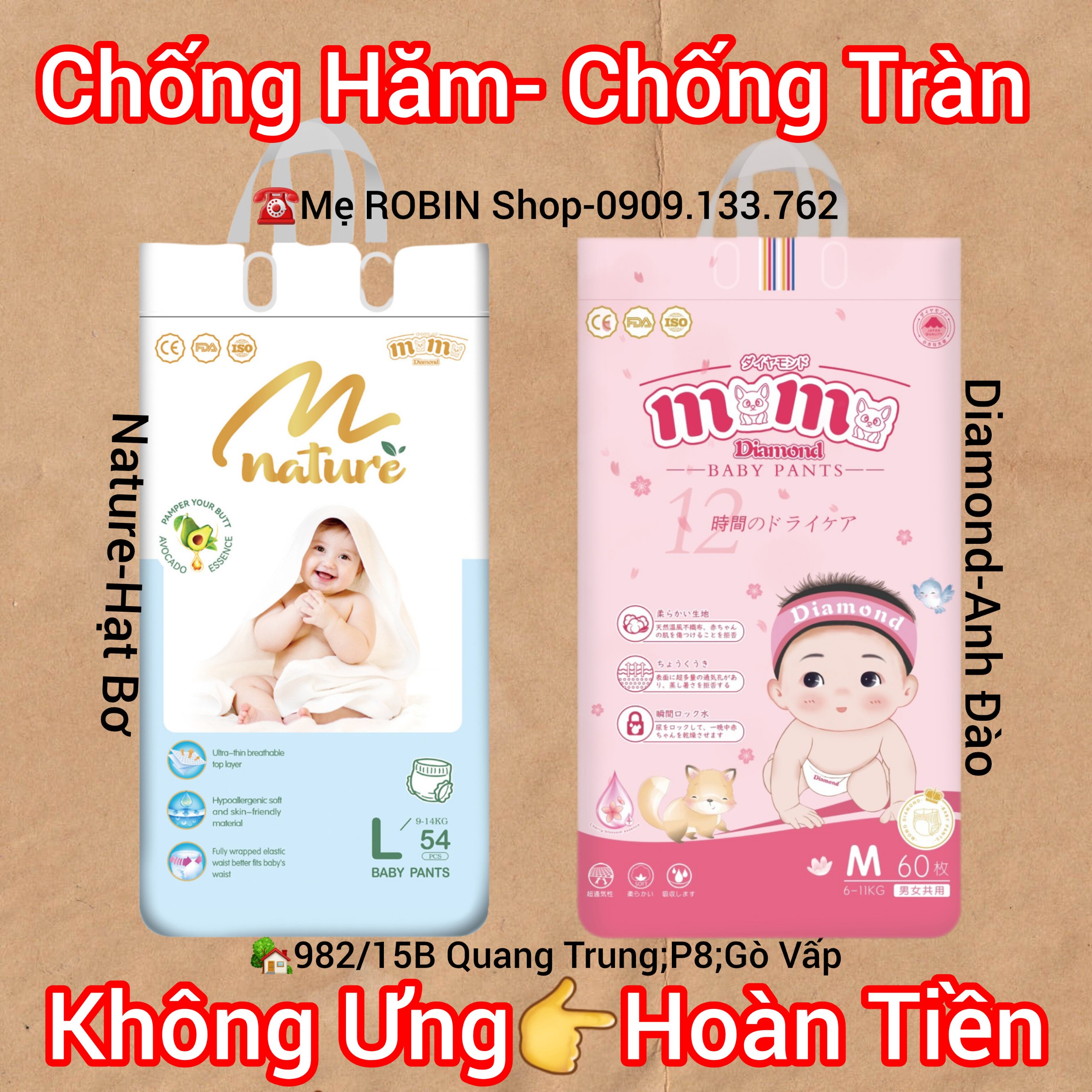 [Tặng 272tờKhăn Giấy]Bỉm Tã HỮU CƠ;Bỉm Dán/Quần Momo DIAMOND/Momo NATURE Cao Cấp Đủ Size (Tinh Chất 