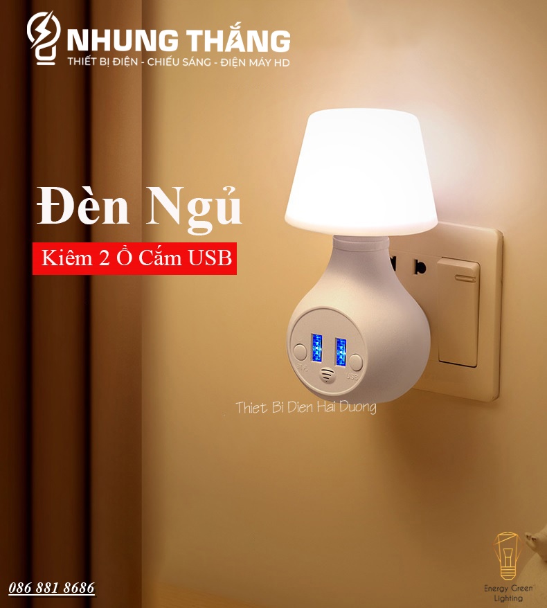 Đèn ngủ cắm điện kiêm ổ cắm usb - 3 chế độ ánh sáng - ánh sáng bảo vệ mắt - nhiều mẫu - có video