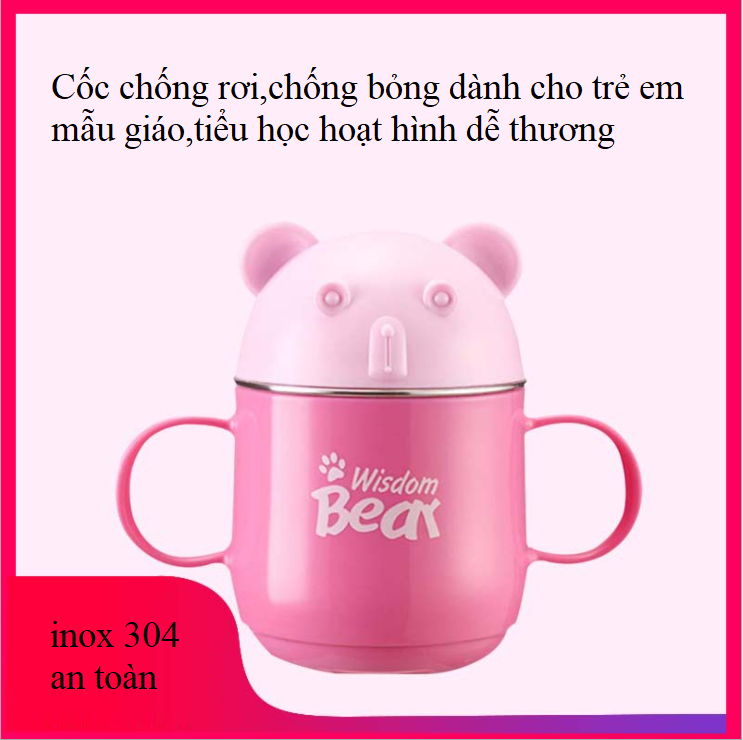 [HCM]CỐC CHỐNG RƠICHỐNG BỎNG CHO TRẺ EM MẪU GIÁOCỐC INOX 304 HOẠT HÌNH DỄ THUONG