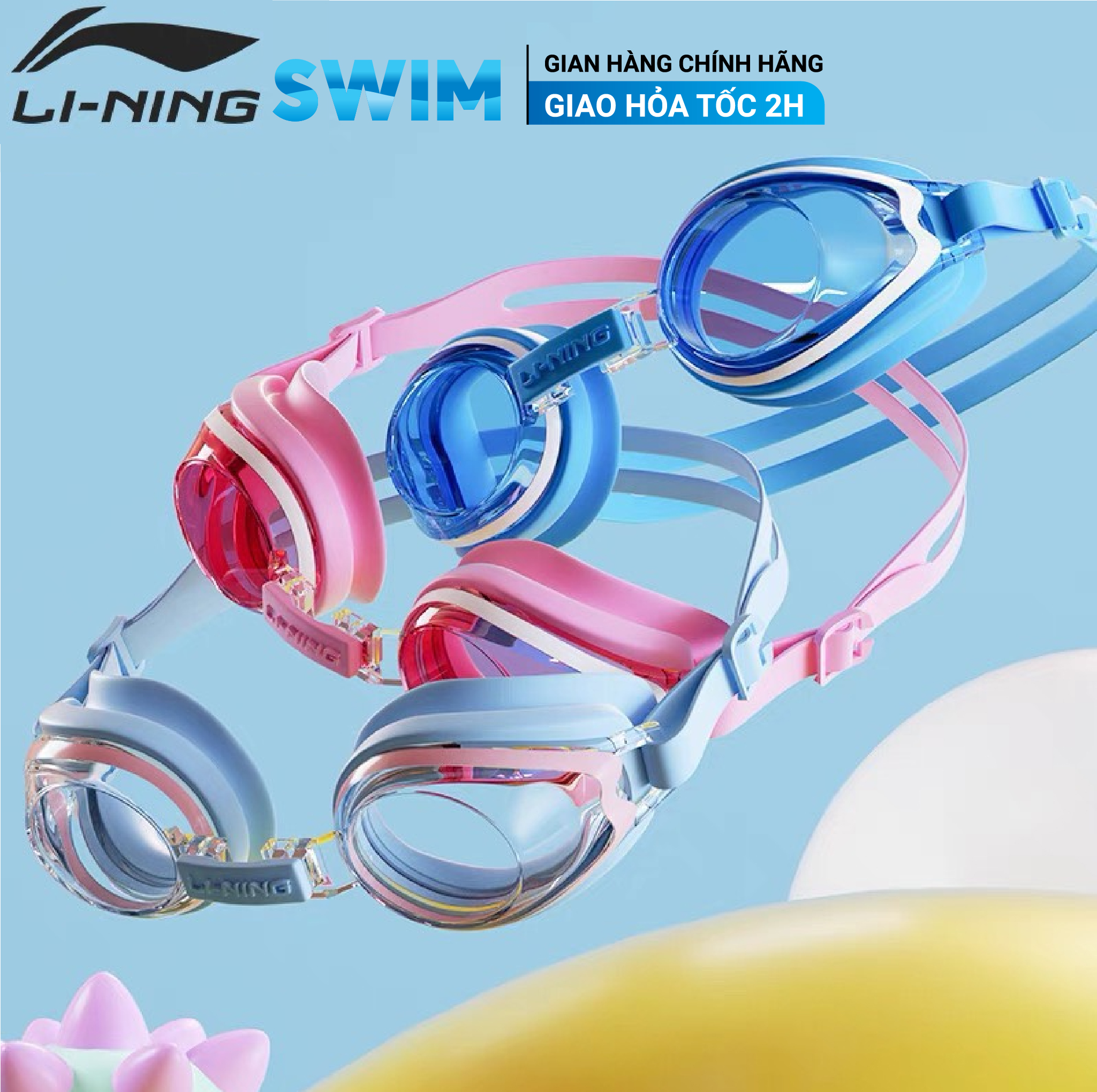 Kính bơi trẻ em li-ning ngăn nước tuyệt đối kính bơi lining trẻ em tặng kèm nút tai