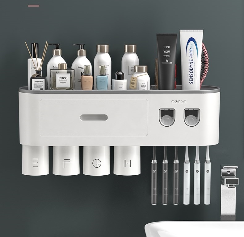 Bộ 2 Nhả Kem Đánh Răng Tự Động OENON, Giá treo bàn chải đánh răng lắp đặt dán tường gạch men - OE2KEM