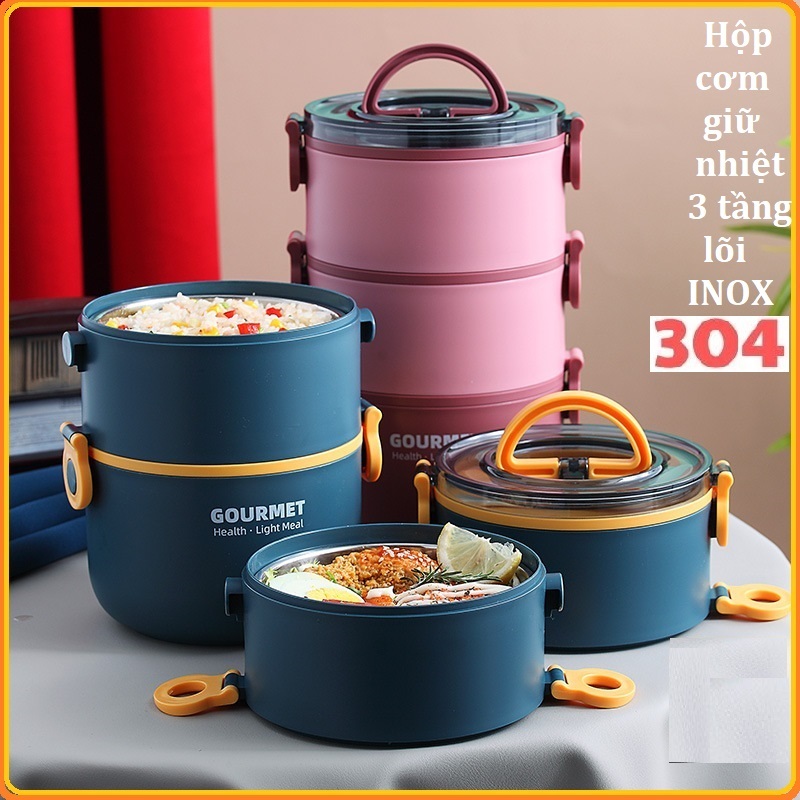 Hộp cơm/camen giữ nhiệt 3 tầng 2200ml lõi inox 304 - hem 154