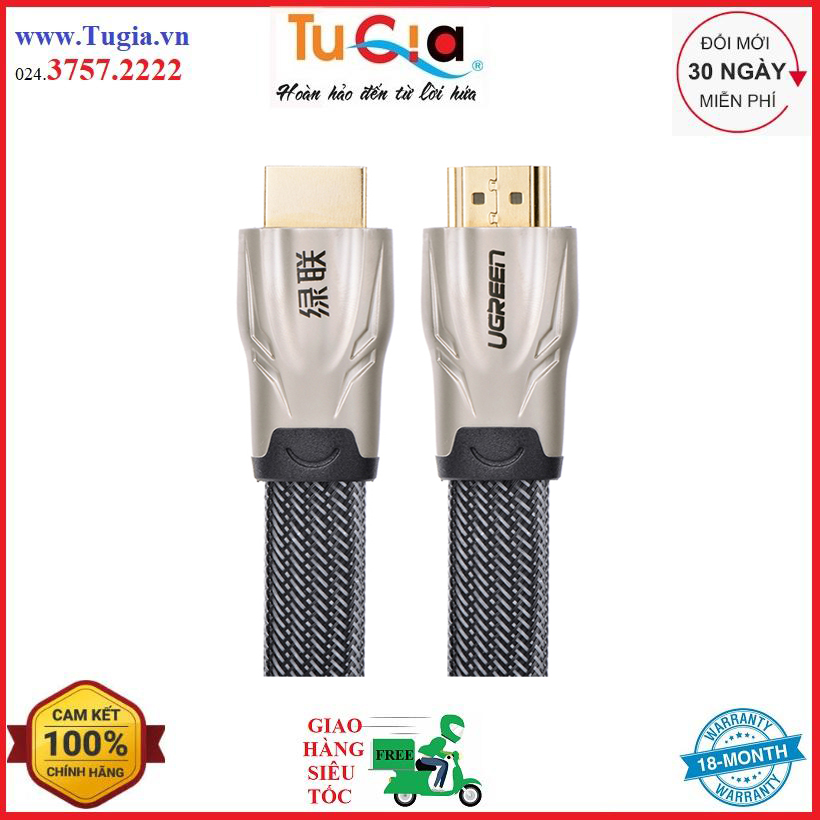 Cáp hdmi 1m dẹt bọc lưới chống nhiễu ugreen 10250-hàng chính hãng