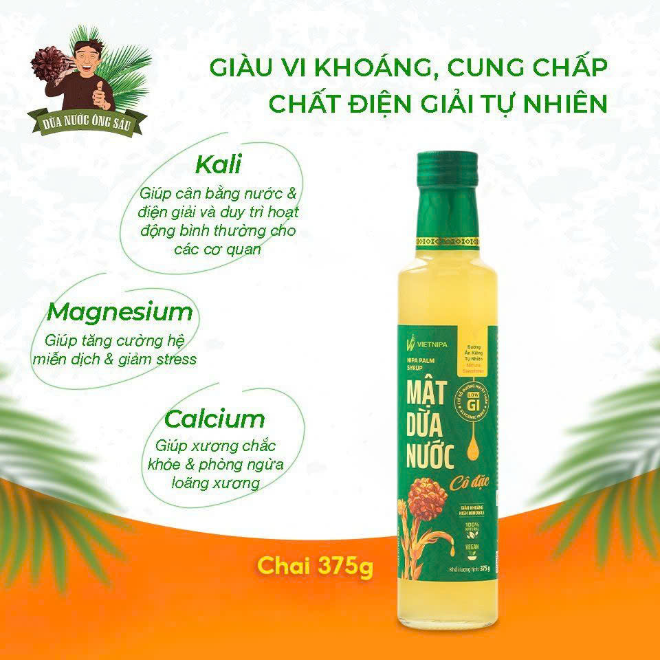 Mật Dừa Nước Vietnipa 375g - Thực Phẩm Bổ Sung Dinh Dưỡng Cho Cả Gia Đình, Người Tiểu Đường, Ăn Kiêng, Ăn Chay, Hàm Lượng Vitamin Và Muối Khoáng Cao