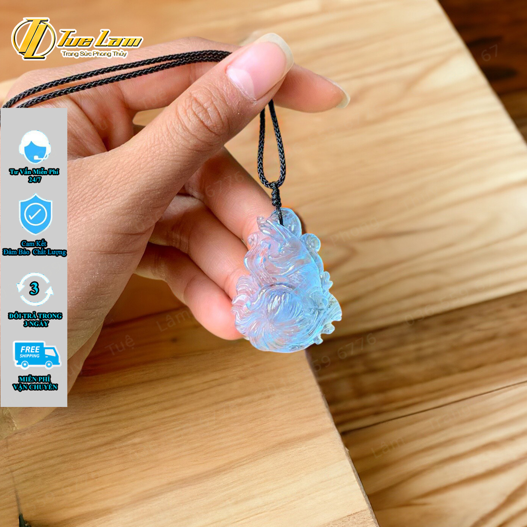 Dây chuyền mặt hồ ly chúa 9 đuôi cuốn dải lụa aqua hợp mệnh thủy mộc, trợ duyên may mắn - Tuệ Lâm