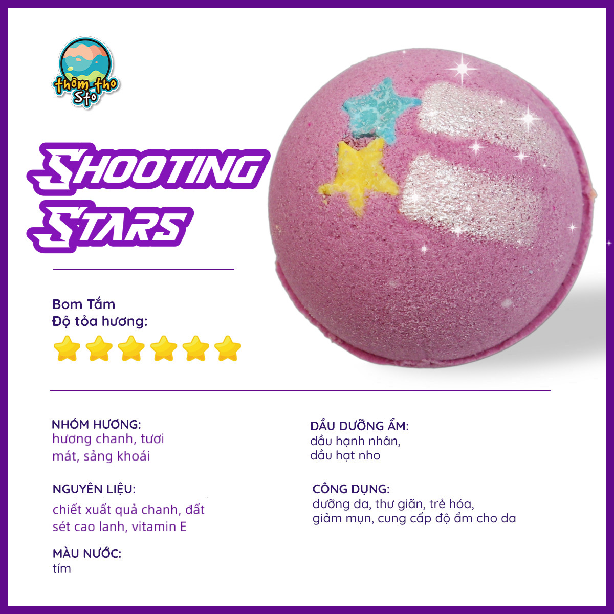 Viên thả bồn tắm, Thơm Tho Sto, bom tắm sủi màu sắc, SHOOTING STARS, bath bomb