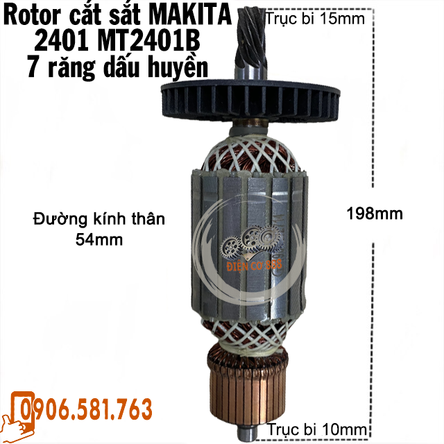 Rotor cắt sắt MAKITA 2401 MT2401B / Maktec 243 MT243 7 Răng Thân 54mm - Tặng chổi than