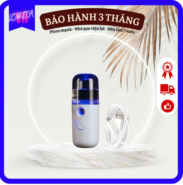 [BH 1 ĐỔI 1] Máy xông mặt máy xịt khoáng cấp ẩm máy khuếch tán NANO chạy pin và tinh dầu bạc hà LORITA 10ml