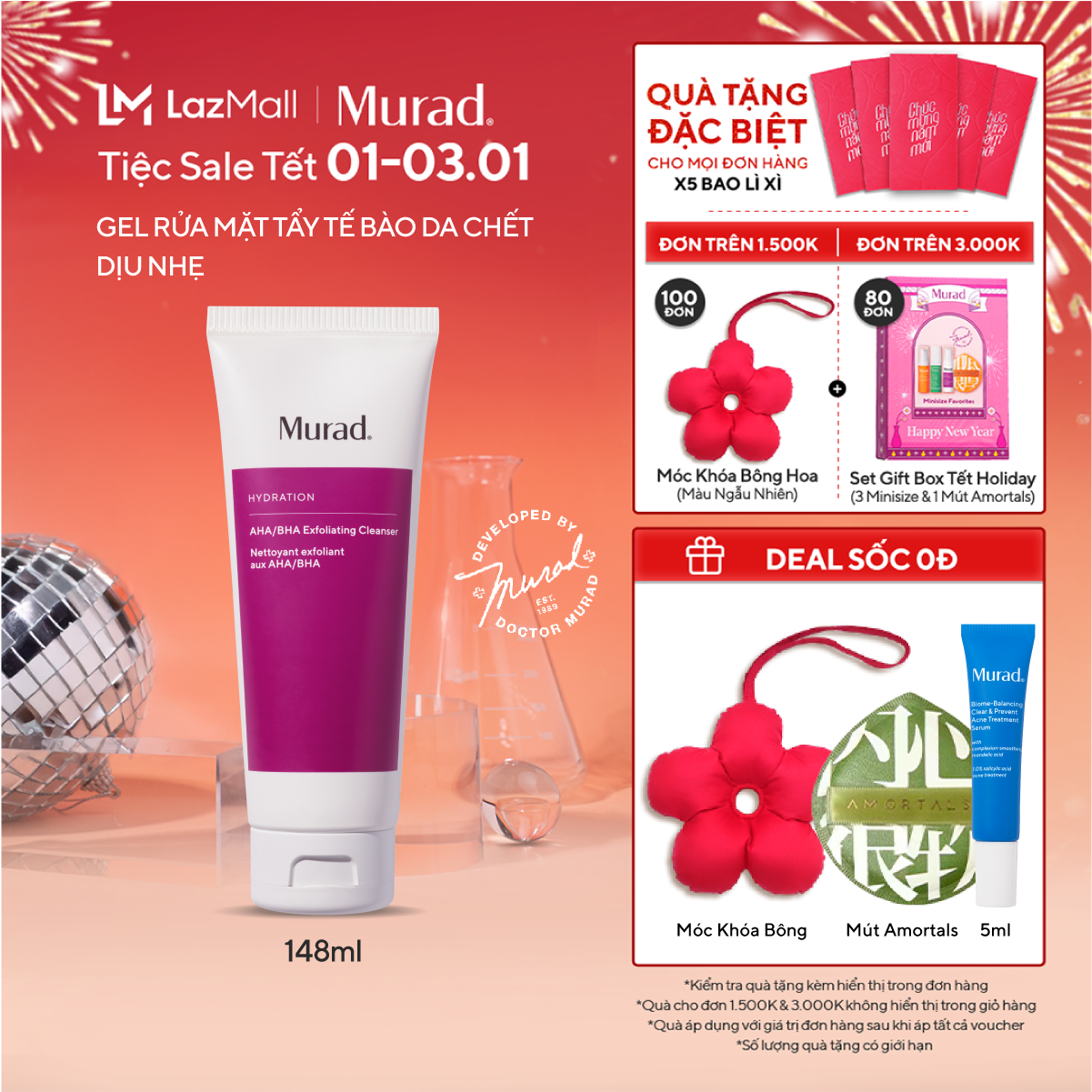 Tẩy tế bào da chết dịu nhẹ Murad AHA BHA Exfoliating Cleanser 148ml