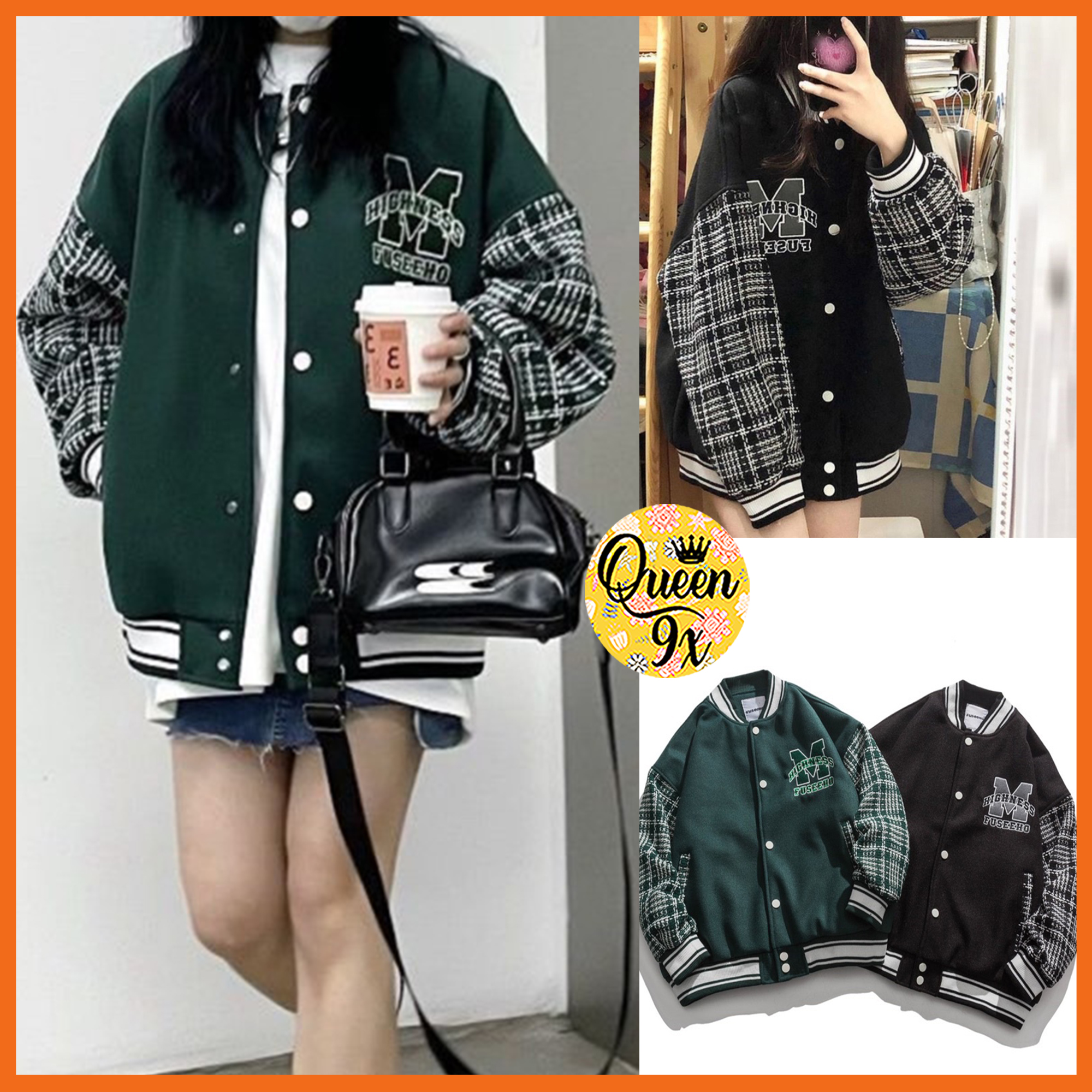 Áo bomber khoác ngoài chữ m màu xanh đen chất nỉ bông
