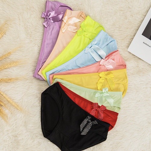 Set 10 quần lót nữ ren đính nơ, combo 10 chiếc quần chíp nữ nơ to kháng khuẩn ql02
