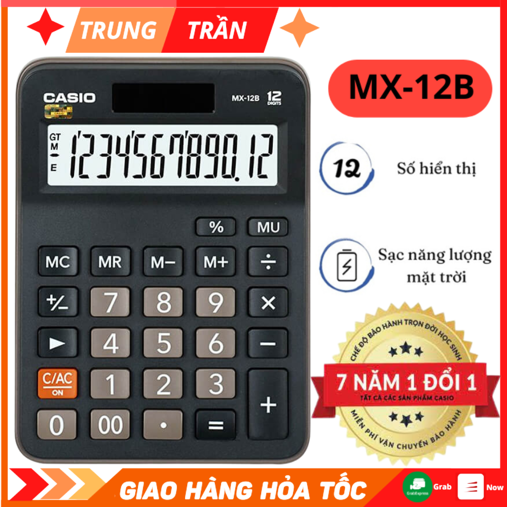 Máy tính casio mx-12b chính hãng bảo hành toàn quốc 7 năm, sử dụng pin năng lượng mặt trời - máy tính cầm tay casio mx-12b chính hãng