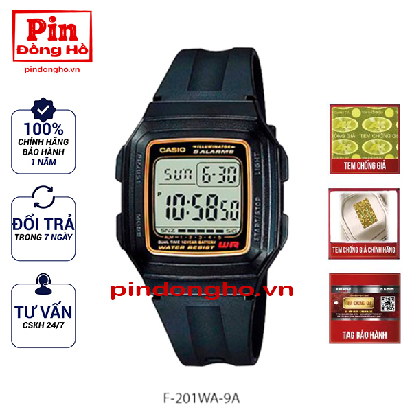 Đồng hồ casio nam - nữ f-201wa-9a điện tử cổ điện - pin 10 năm