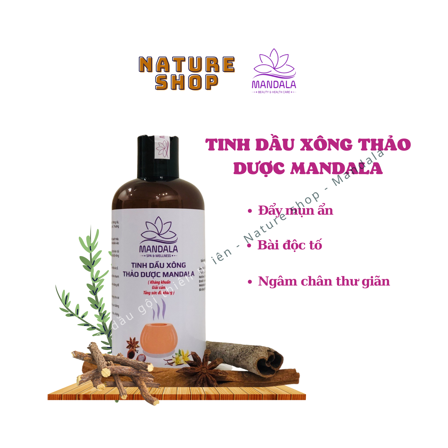 Tinh dầu xông thảo dược mandala, tinh dầu thảo dược xông mặt tăng cường sức đề kháng 300ml - nature shop