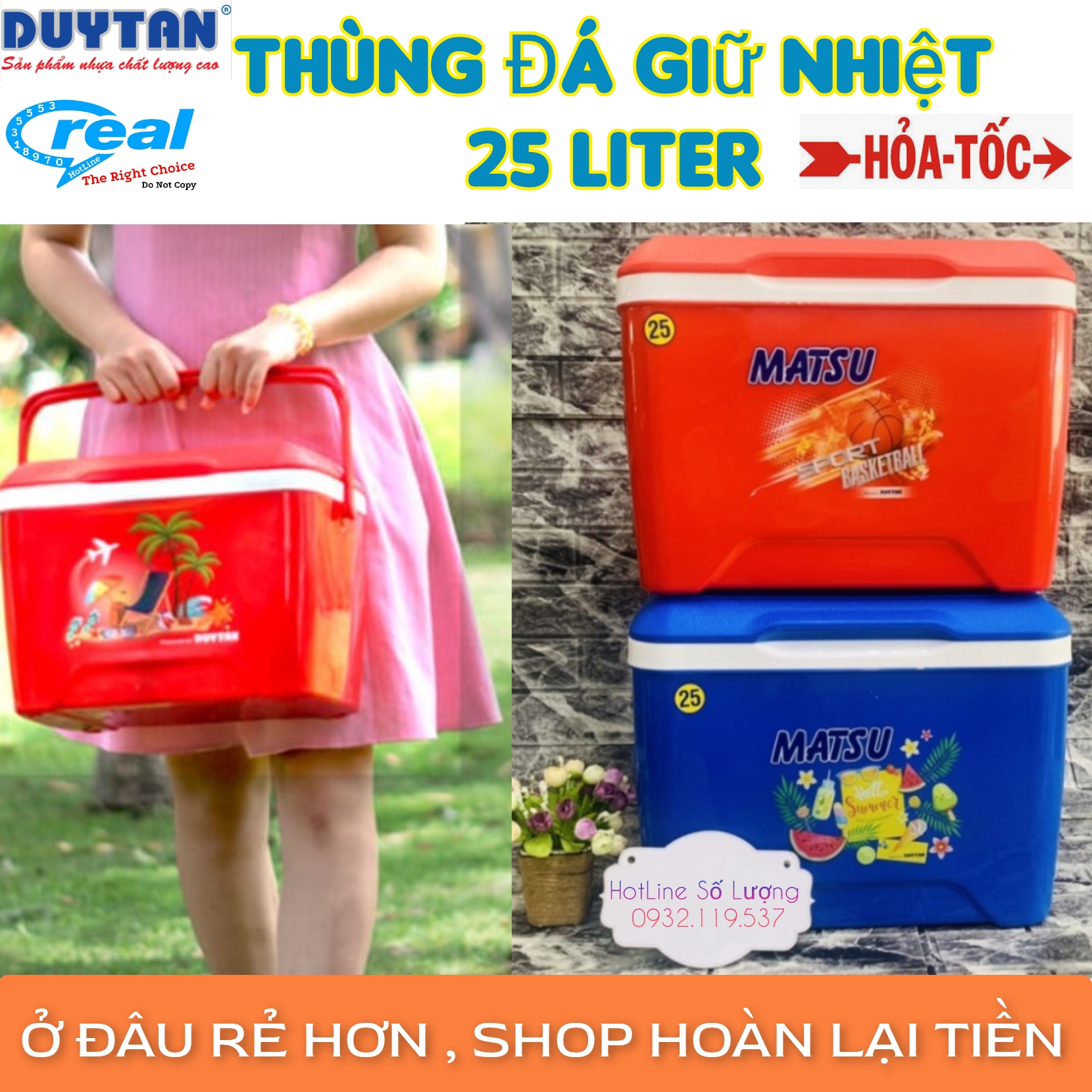 Thùng đá nhựa duy tân dung tích 25 lít giữ nhiệt 48h