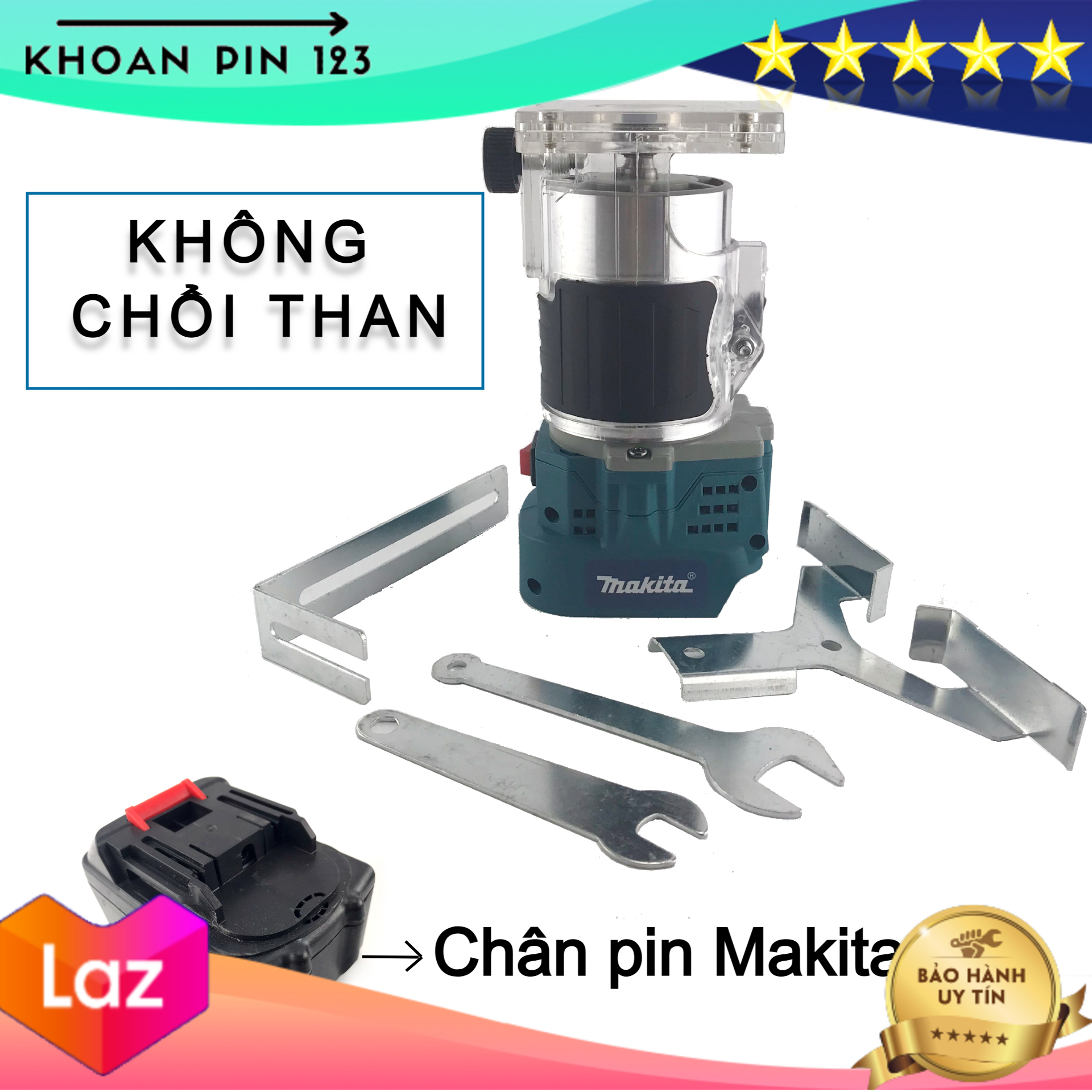 Máy phay máy soi gỗ cầm tay dùng pin Makita 18v không chổi than