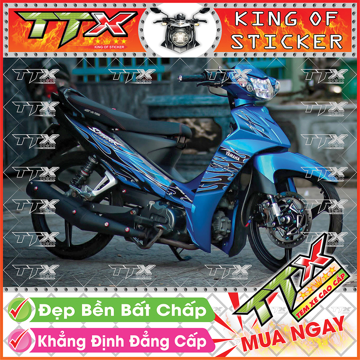 Tem xe sirius xanh đen mới - tem sirius lửa siêu đẹp đen xanh spark 50 - 110 hót - mẫu team sirius