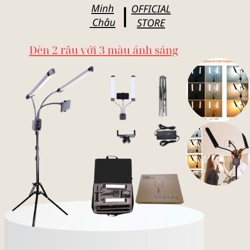 Đèn led 2 râu nặn mụn live tream chuyên dùng cho phun xăm spa bảo hành 6 tháng