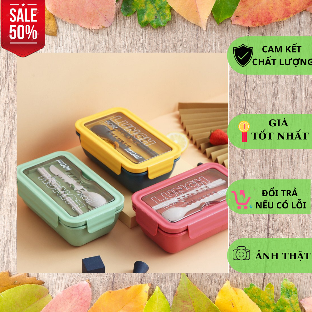 Hộp Cơm 2 Ngăn 850- 1000ml , Hộp đựng thức ăn 2 ngăn , Hộp chia thực phẩm 2 ngăn kèm bộ đũa - Hộp cơm văn phòng 2 ngăn kèm thìa đũa có khay để riêng giữ nhiệt bảo quản tốt