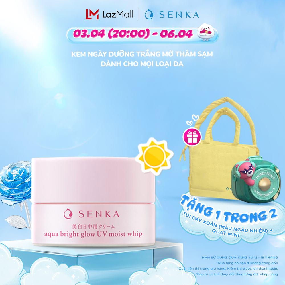 Kem dưỡng da Trắng Hồng ban ngày Không Cồn giảm thâm sạm dạng gel SENKA AQUA BRIGHT GLOW UV MOIST WHIP 50G