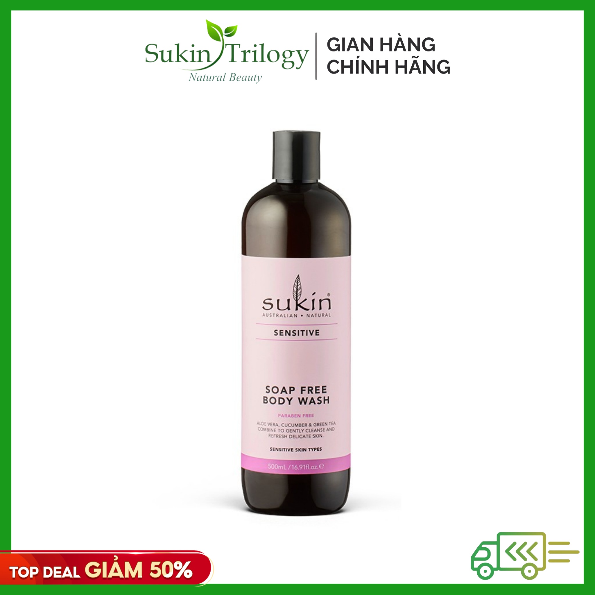 Sữa Tắm Thảo Dược Không Xà Phòng Sukin Sensitive Soap Free Body Wash 500ml