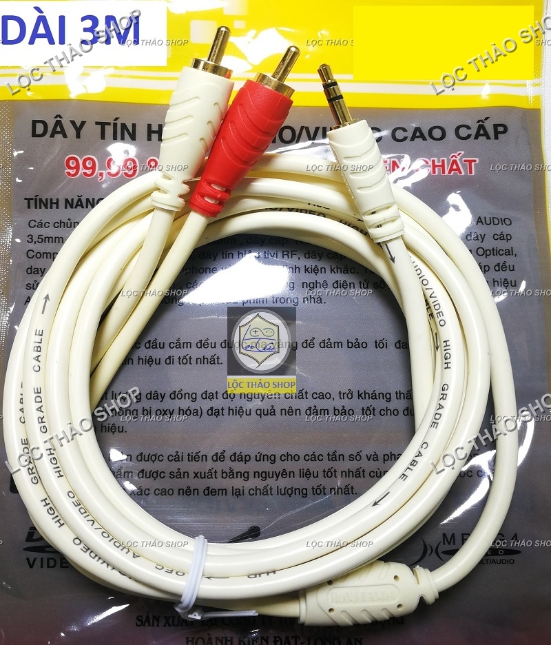 [HCM]Cáp loa 1 đầu Jack 3.5mm ra 2 đầu bông sen AV dài 3M chống nhiễu tốt
