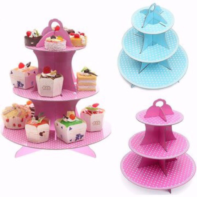 Kệ bánh cupcake 3 tầng theo chủ đề: elsa, người nhện, xanh bi, hồng bi,...