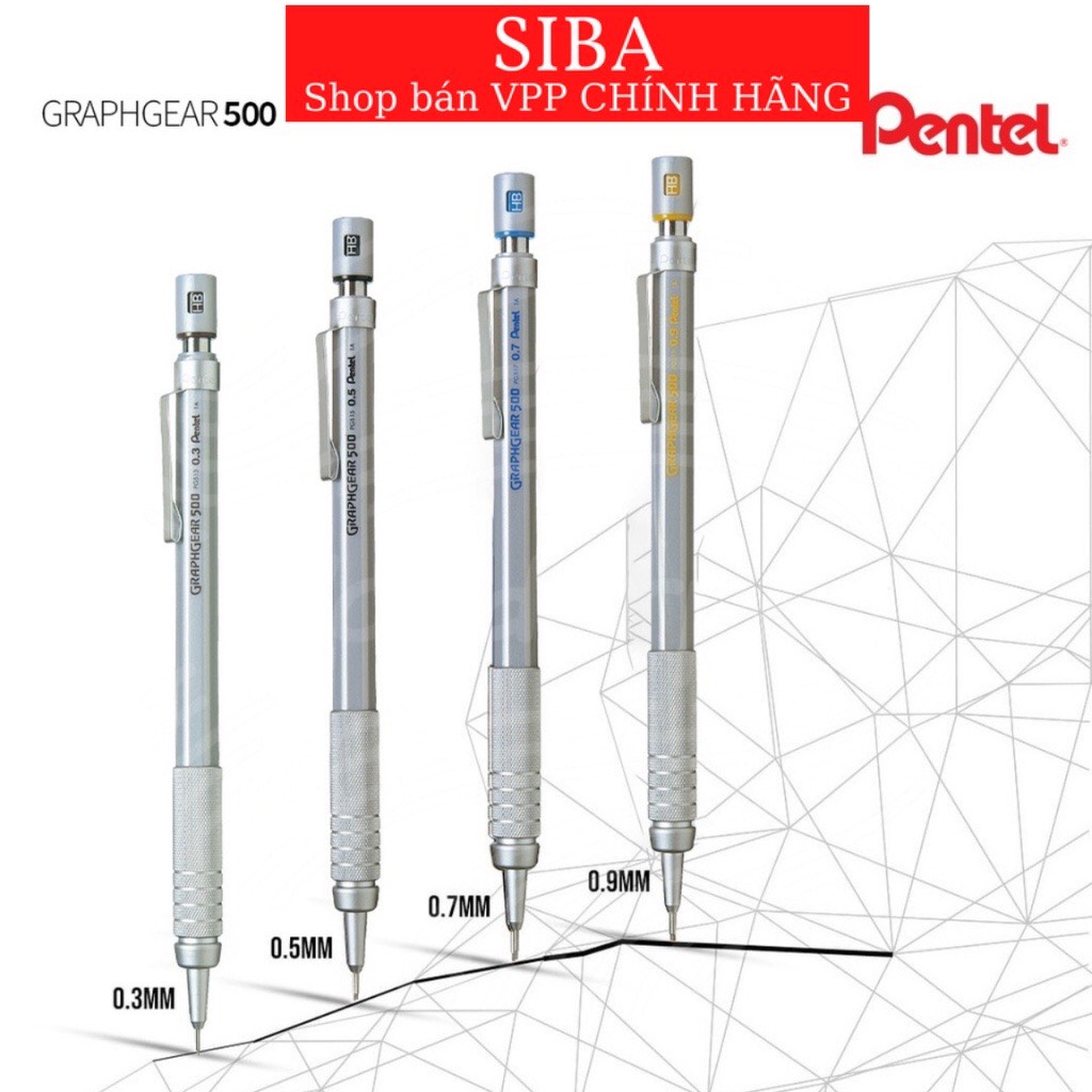 Bút chì kim cơ khí pentel graphgear 500 size ngòi 0.3/ 0.5/ 0.7/ 0.9mm- chính hãng