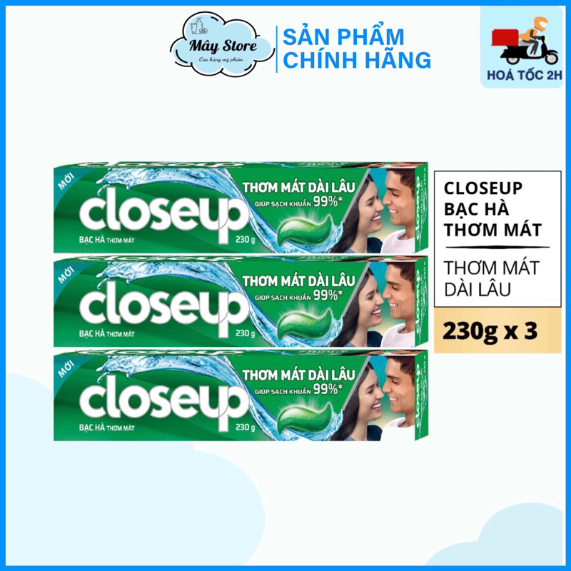Combo 3 kem đánh răng closeup dạng gel cho hơi thở thơm mát bất tận bạc hà the mát 230g/tuýp