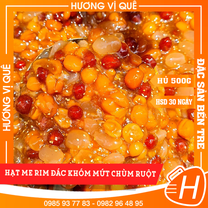 Hạt me rim đác khóm mứt chùm ruột - hủ 500g - đặc sản bến tre