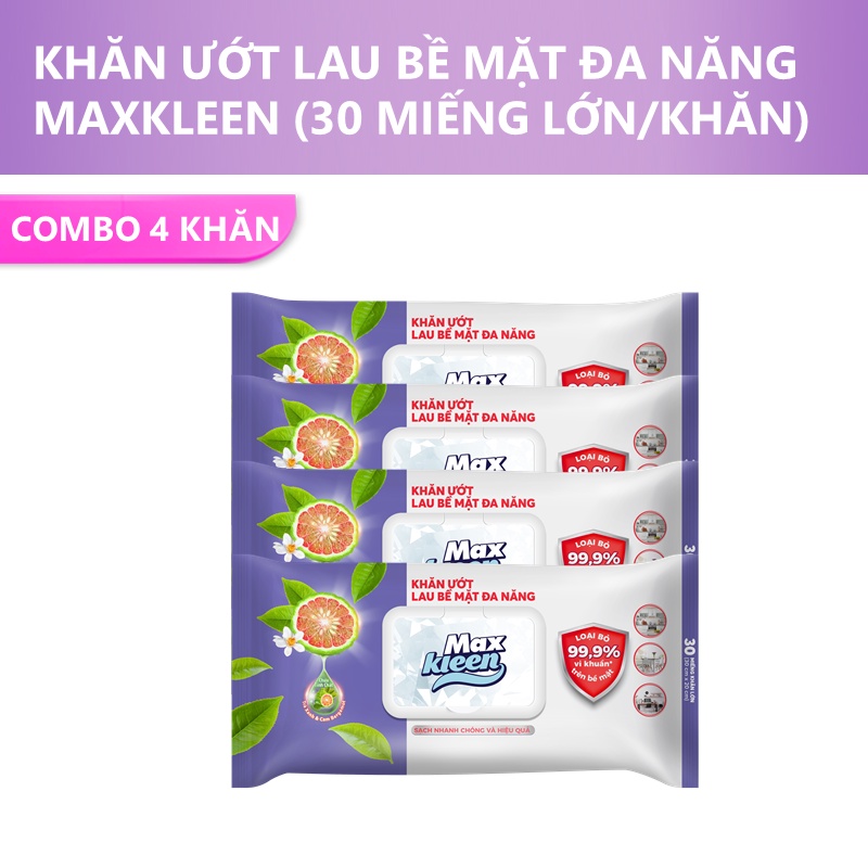 Khăn ướt lau bề mặt đa năng maxkleen loại bỏ 99.9% vi khuẩn hương trà xanh & cam bergamot 30 miếng/gói, Cửa hàng Mai Hà