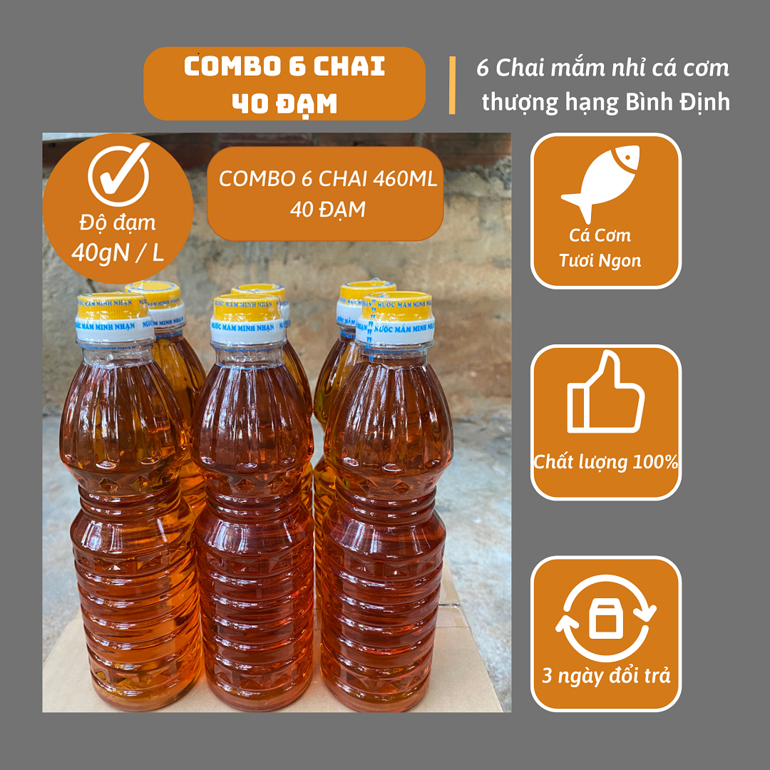 Nước mắm nhỉ nguyên chất truyền thống Bình Định thùng 6 chai thượng hạng độ đạm 40