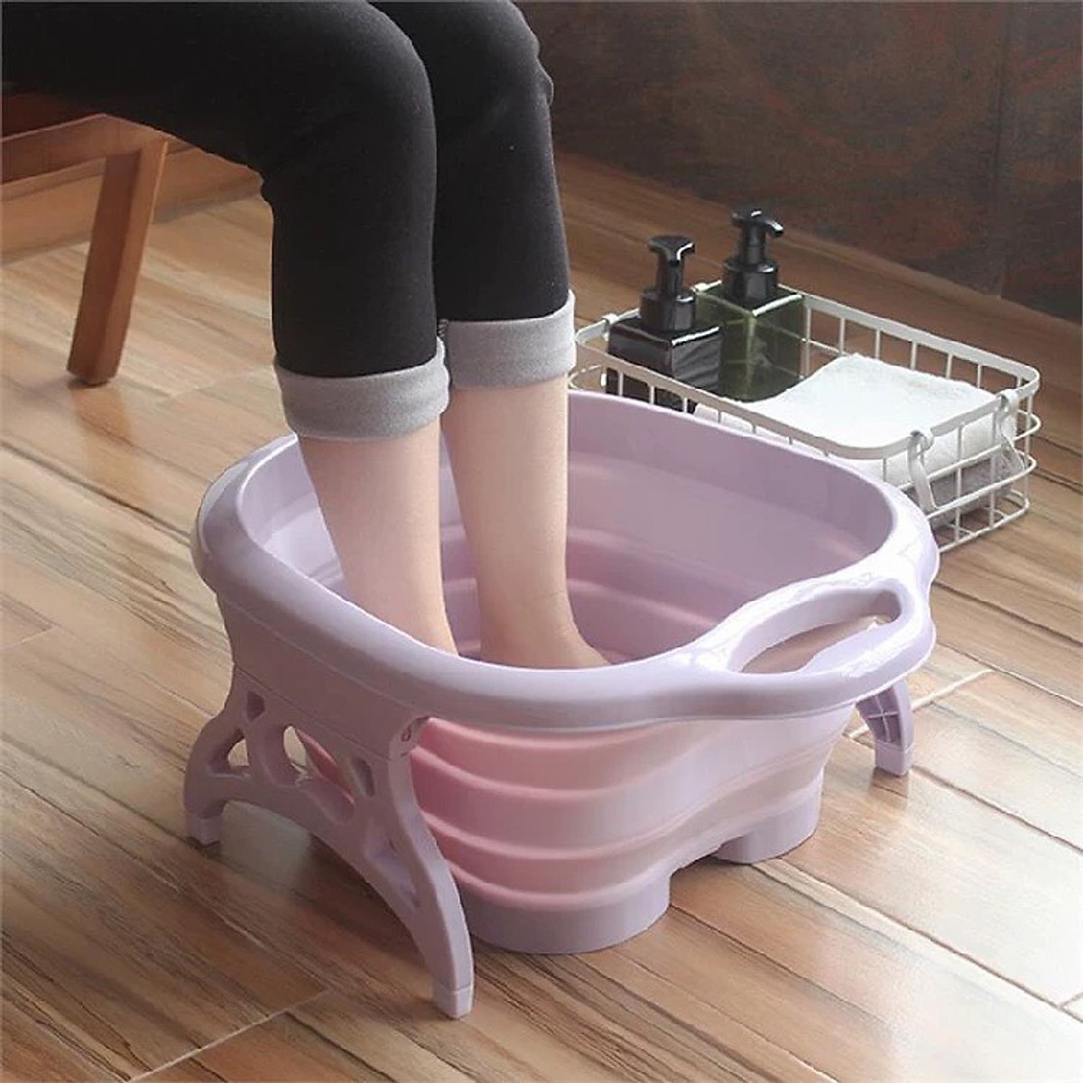 Chậu Ngâm Chân Massage Nhựa Pp Gấp Gọn Thông Minh + Tặng 1 Khăn Lau 30X40Cm