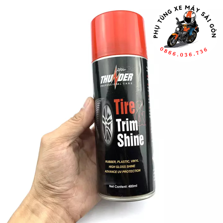 Xịt dưỡng lốp xe phục hồi nhựa nhám Thunder Tire Trim Shine 400ml