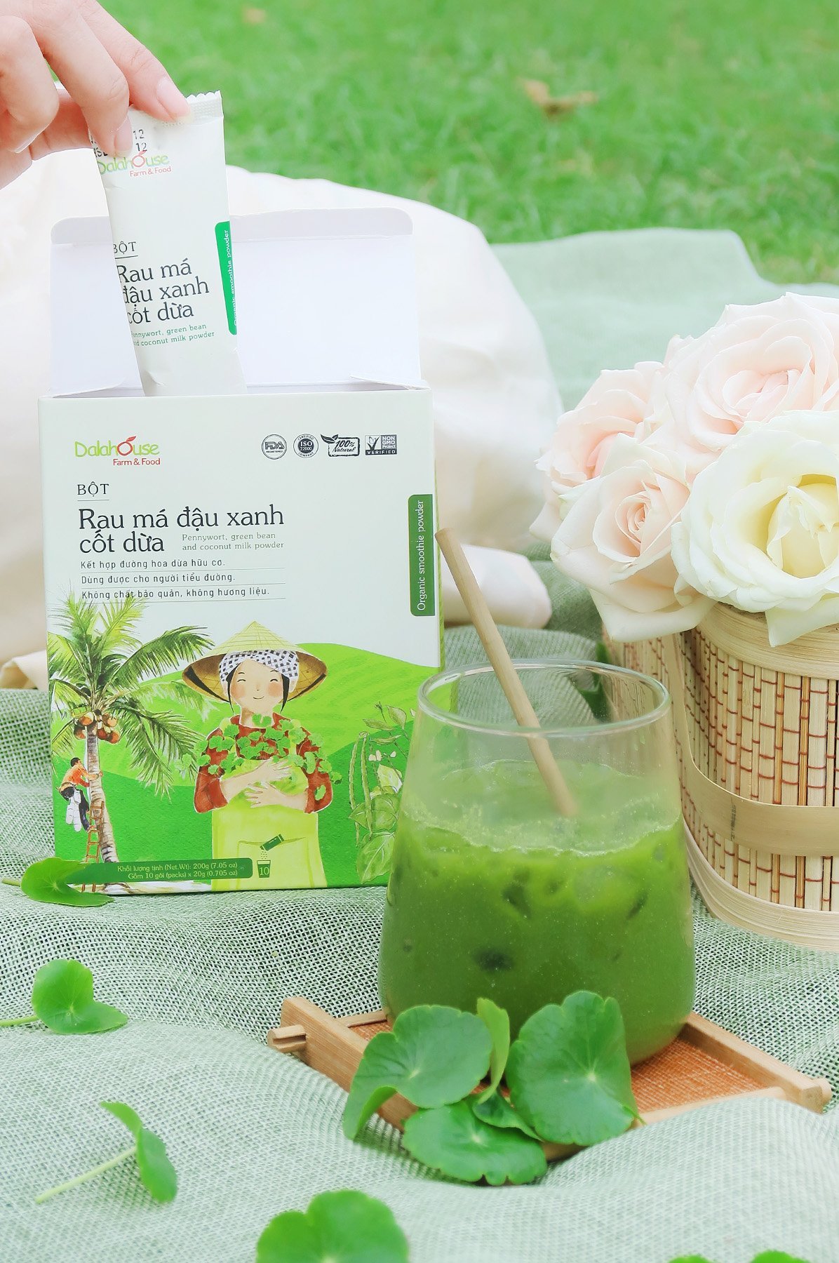 Bột rau má đậu xanh cốt dừa - rau mà đậu hữu cơ dalahouse - hộp 200g