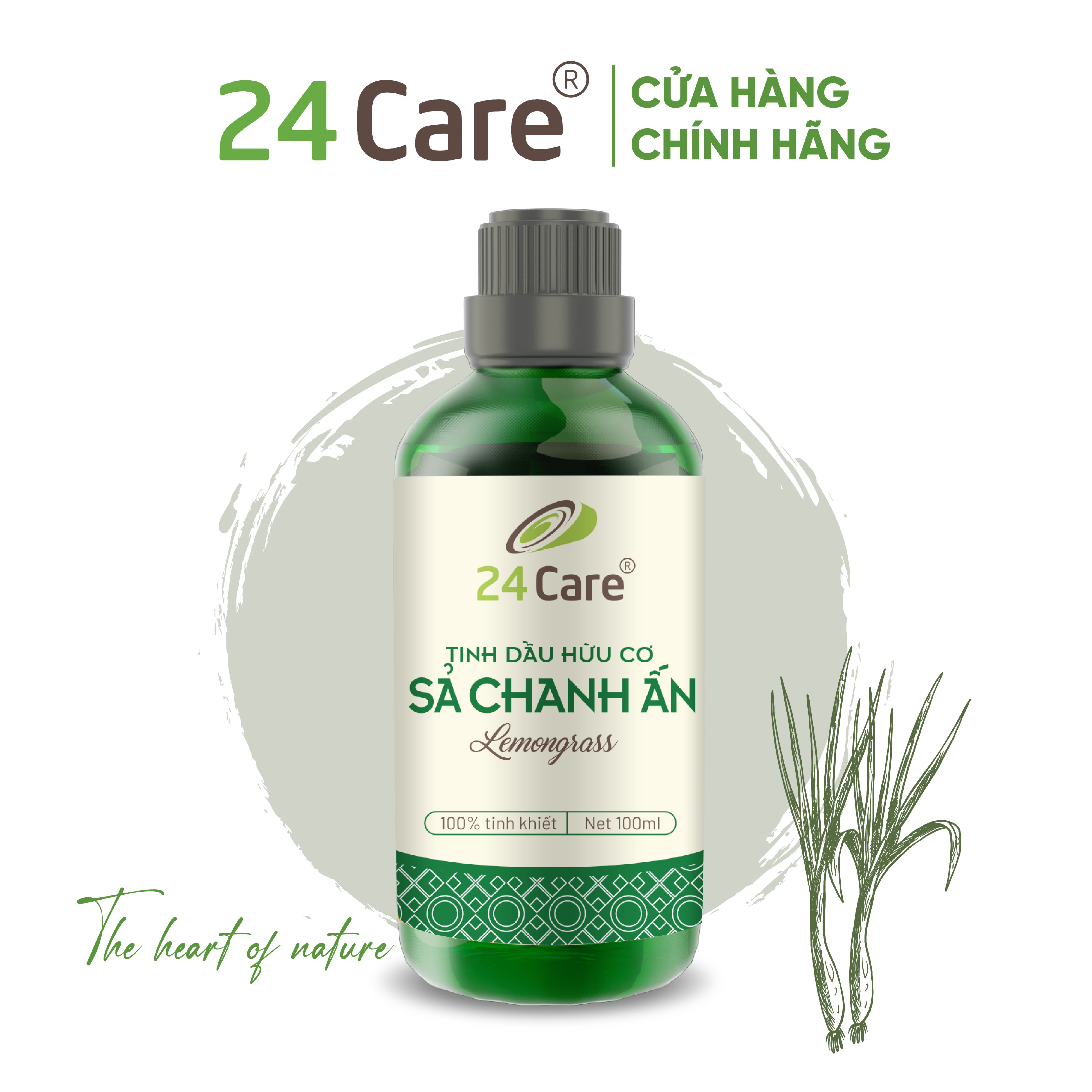 Tinh dầu Sả Chanh Ấn 24Care 100ml/50ml/10ml hữu cơ Organic FDA Hoa Kỳ - Tinh dầu Bạc Hà/ Quế/ Oải hương/ Bưởi/ Cam/ Hoa Lài/ Quýt/ Tràm Huế/ Hoa Hồng/ Lavender/ Ngọc Lan Tây/ Tràm Trà/ Sả Java/ Trà Xanh
