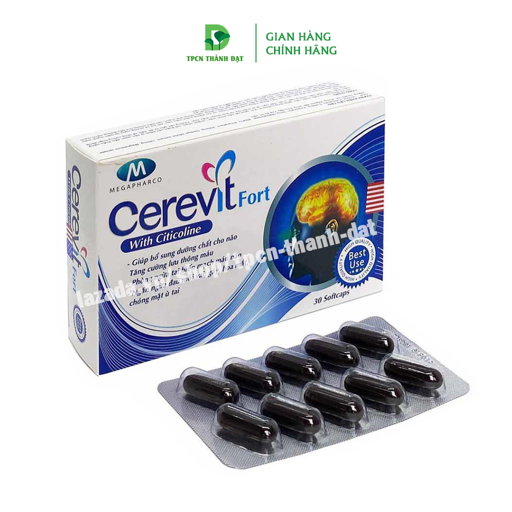 Viên uống CEREVIT FORT hỗ trợ hoạt huyết dưỡng não, tăng cường tuần hoàn não - Hộp 30 viên