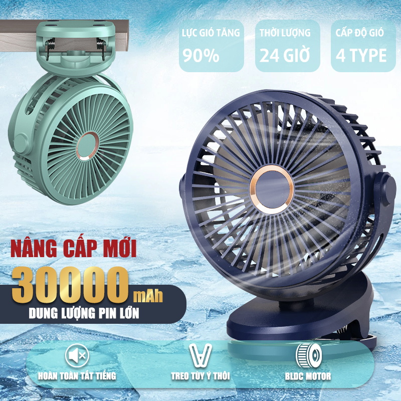  Quạt Điện Kẹp Mini Để Bàn 30000mAh Nâng Cấp Dung Lượng Pin Sạc Quạt Kẹp Bàn Xoay 360 Siêu Yên Tĩnh 4 Cấp Tốc Độ 