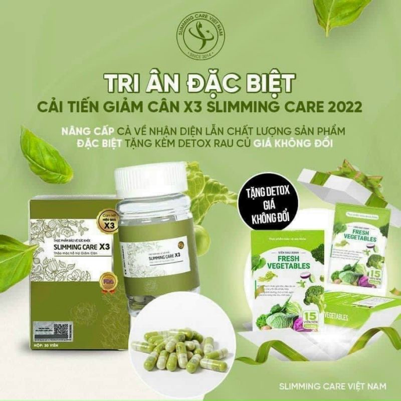 Giảm Cân Thảo Mộc Slimming. Care X3 kèm Detox