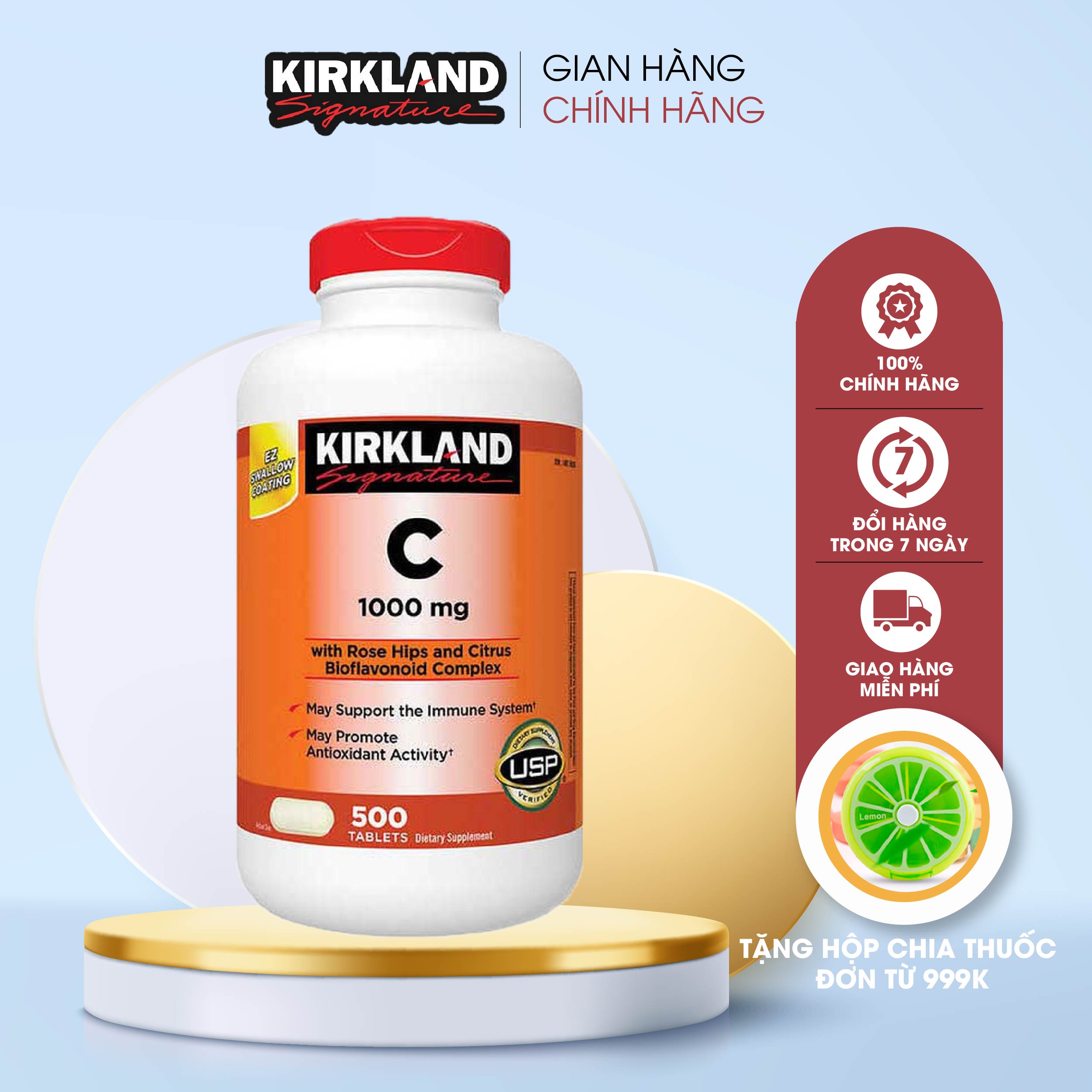 Viên uống Vitamin C 1000mg Kirkland Signature 500 Viên Của Mỹ giúp làm