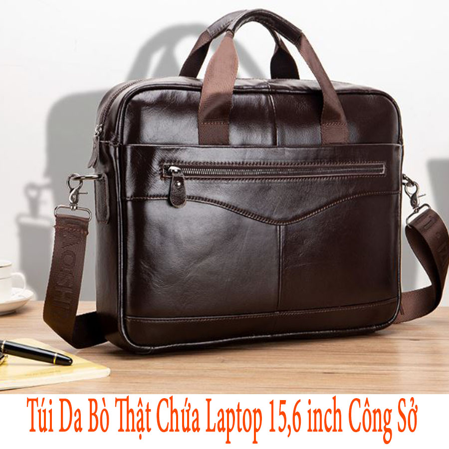 TÚI XÁCH CÔNG SỞ CAO CẤP. CỠ LỚN CHẤT DA BÒ THẬT CẶP CHỨA LAPTOP 15,6 INCH A4 SỬ DỤNG ĐI LÀM. TÚI ĐEO CHÉO.