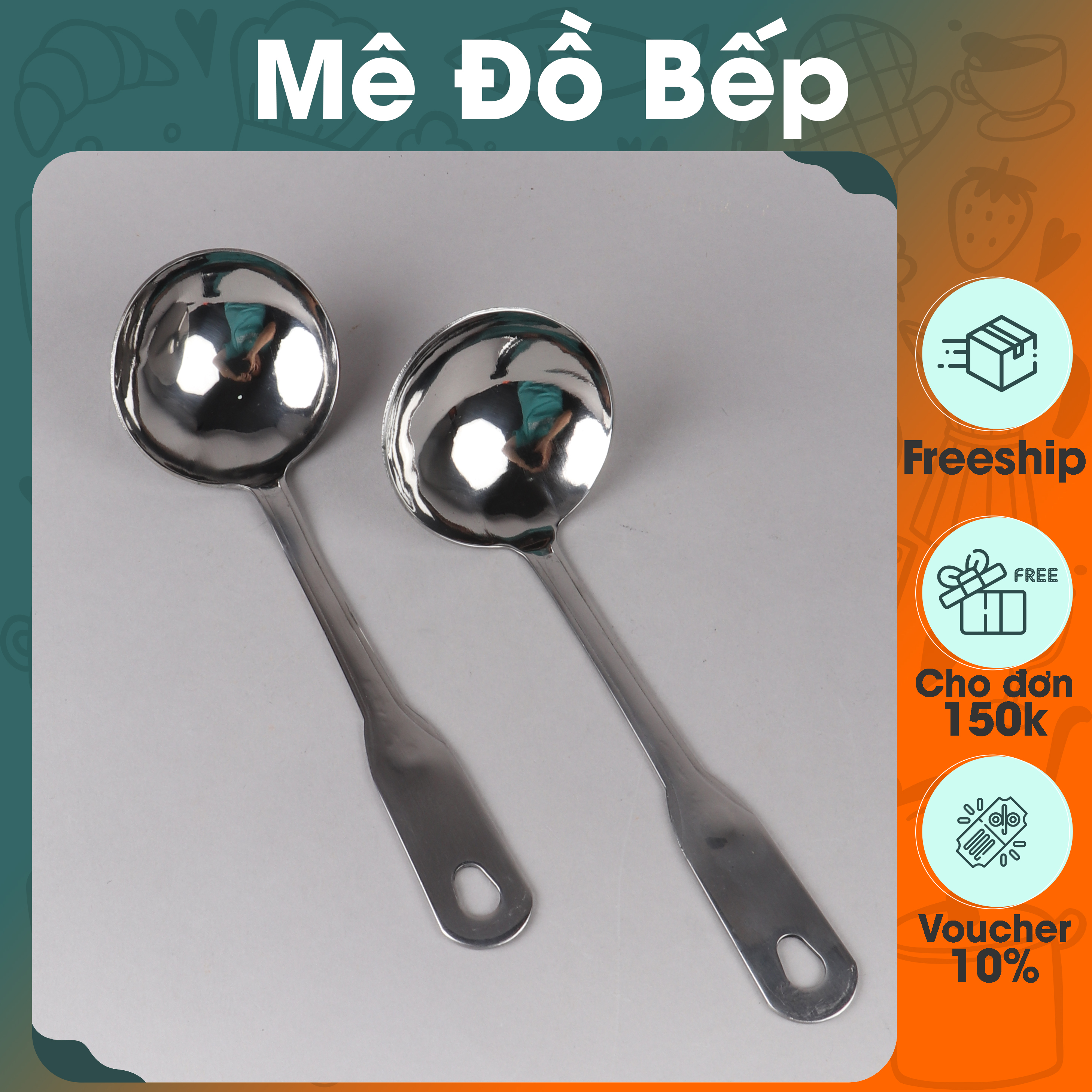 Vá canh inox Bam House cán dày lòng tròn VIC04 cao cấp - Vá múc canh inox Va canh inox Va muc canh