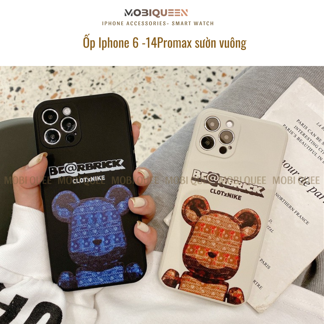 Ốp lưng iphone cạnh vuông hình Gấu Bearbrick xanh đỏ 6/6plus/6s/6splus/7/7plus/8/8plus/x/xs/11/12/pro/max/plus/promax