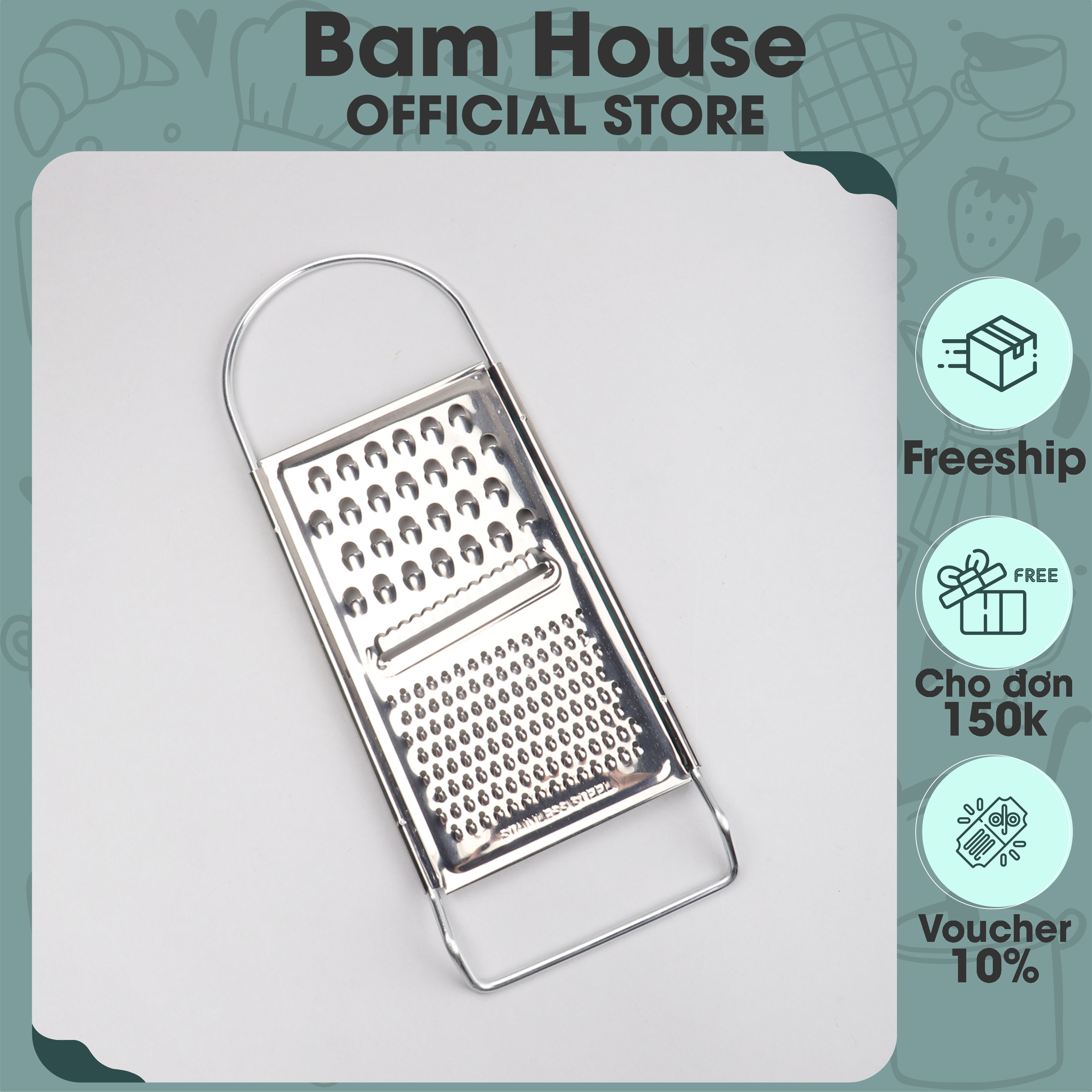 Dụng cụ bào rau củ 3 kiểu inox Bam House có quai cầm inox siêu bén cao cấp B3K05 - Gia dụng bếp