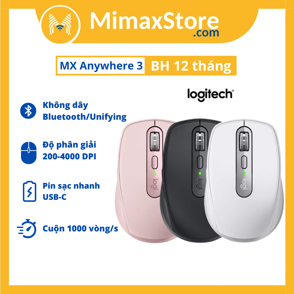 Chuột không dây bluetooth logitech mx anywhere 3 / mx anywhere 3 for mac | hàng chính hãng | bảo hành 12 tháng | mimax store