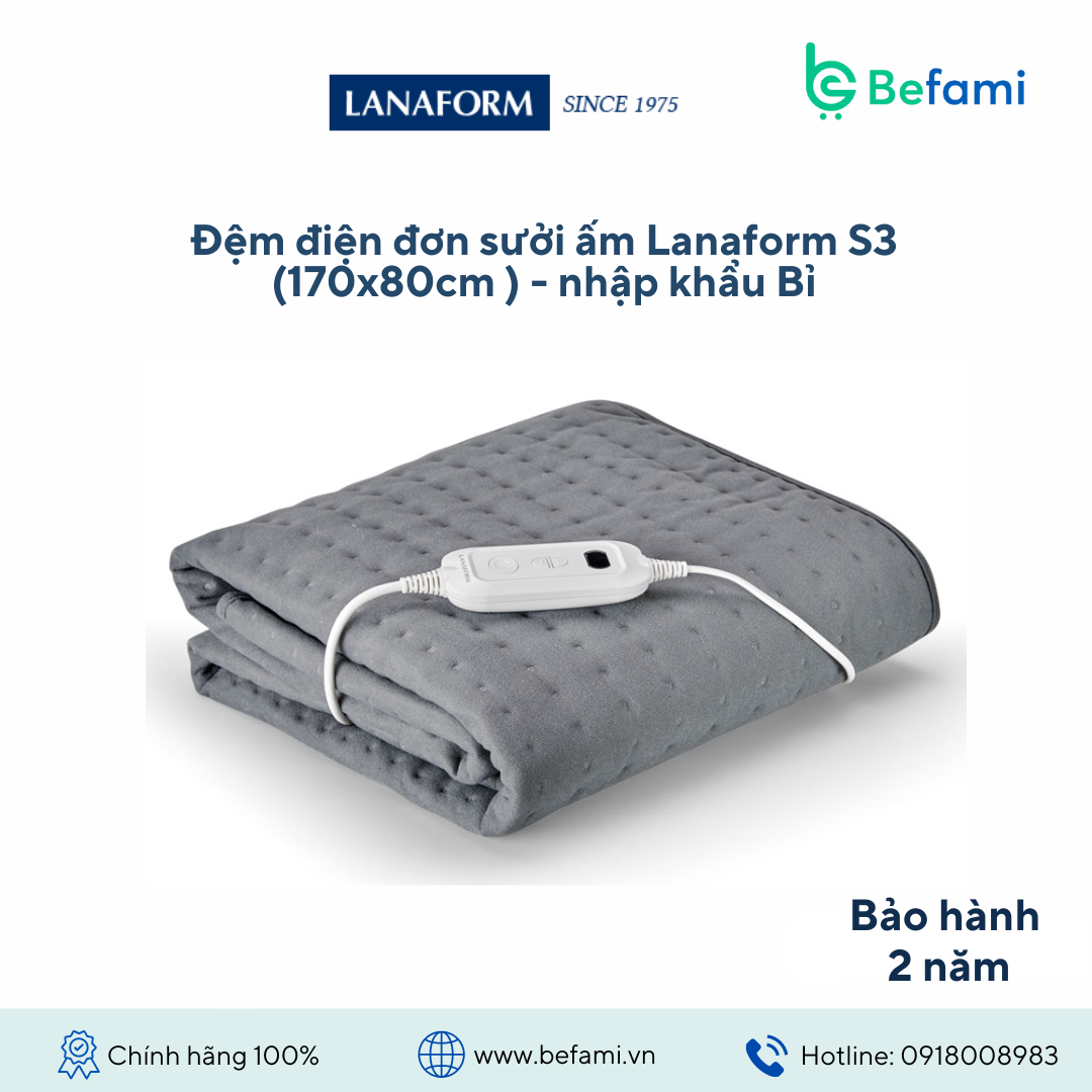 Đệm điện đơn sưởi ấm Lanaform S3 - Nhập khẩu Bỉ