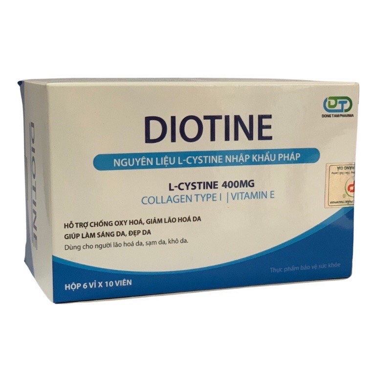Viên Uống Diotine L-cystine, Vitamin B5 Giúp Sáng Da, Chống Lão Hóa, Ngừa Khô Da, Sạm Da - Hộp 60 Viên