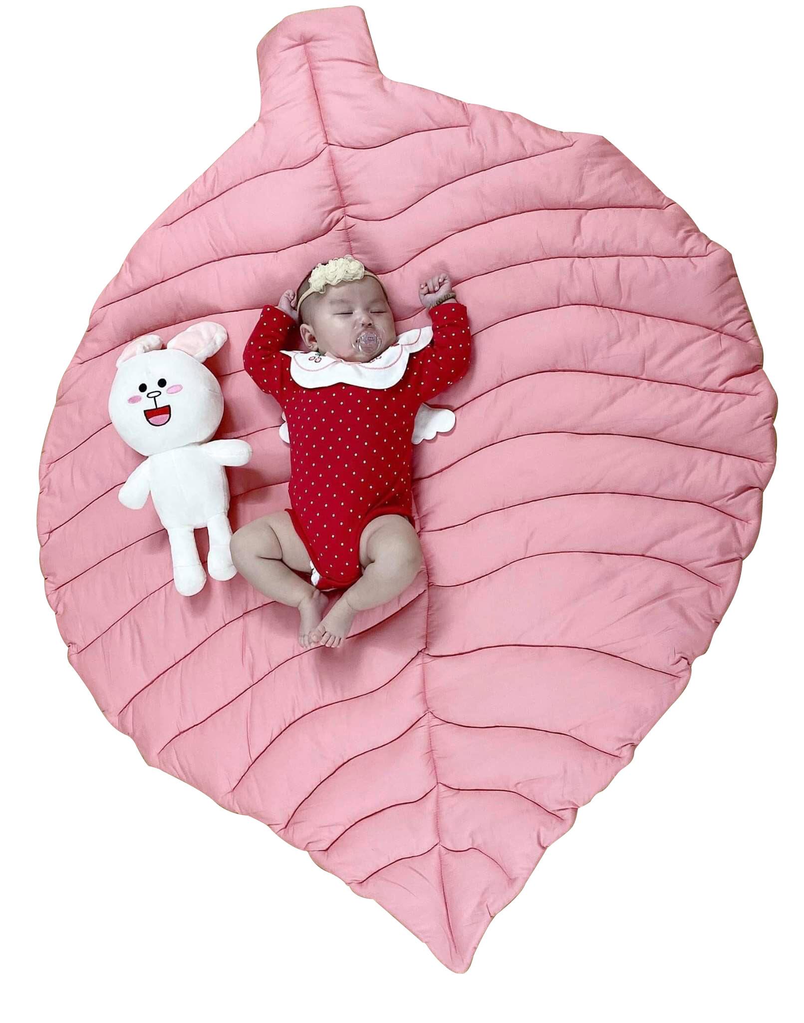 Thảm cotton chiếc lá- Thảm nằm cho bé - Màu hồng